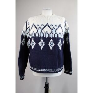 NWT Vtg 90s J Crew L 100% Wool Fair Isle Knit Blue Ivory Sweater